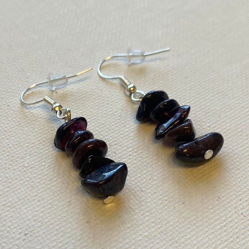 Handmade Garnet Crystal Chip Dangle Earrings